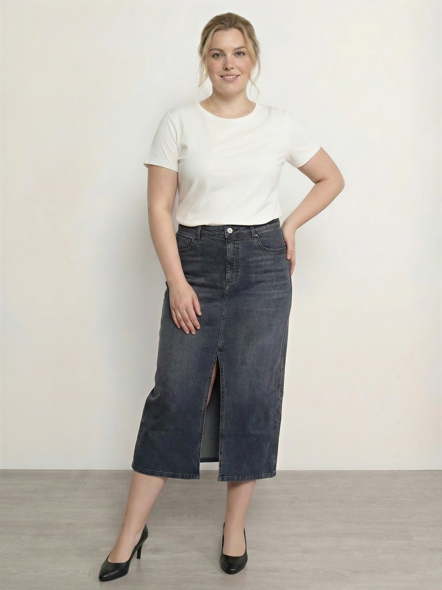 Юбка графитового цвета из смесового хлопка